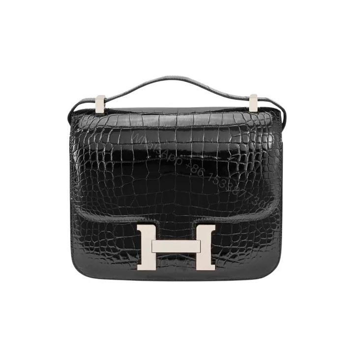 View 1 of Hermes Mini Constance 19 Shiny Alligator Palladium Hardware Black 19Cm