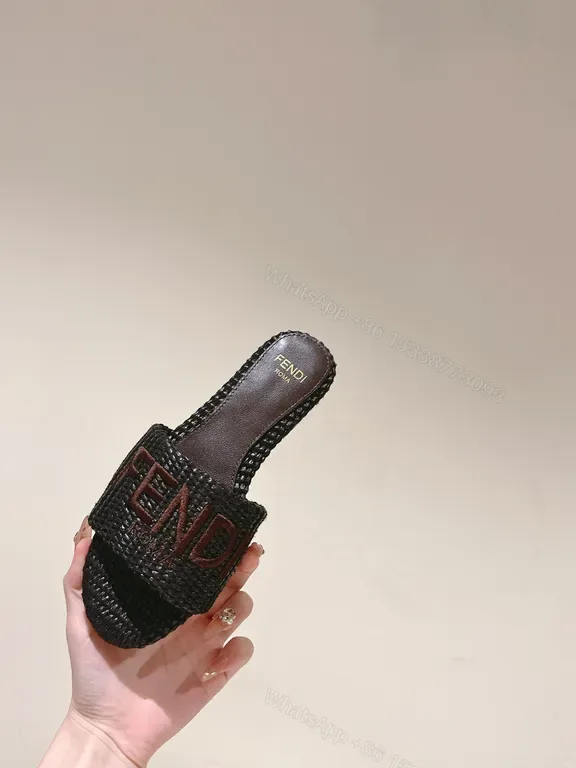 View 1 of Fendi Textured Black Woven Slide: Signature Comfort