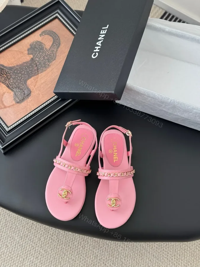 View 1 of Chanel Women Pink Leather Sandals