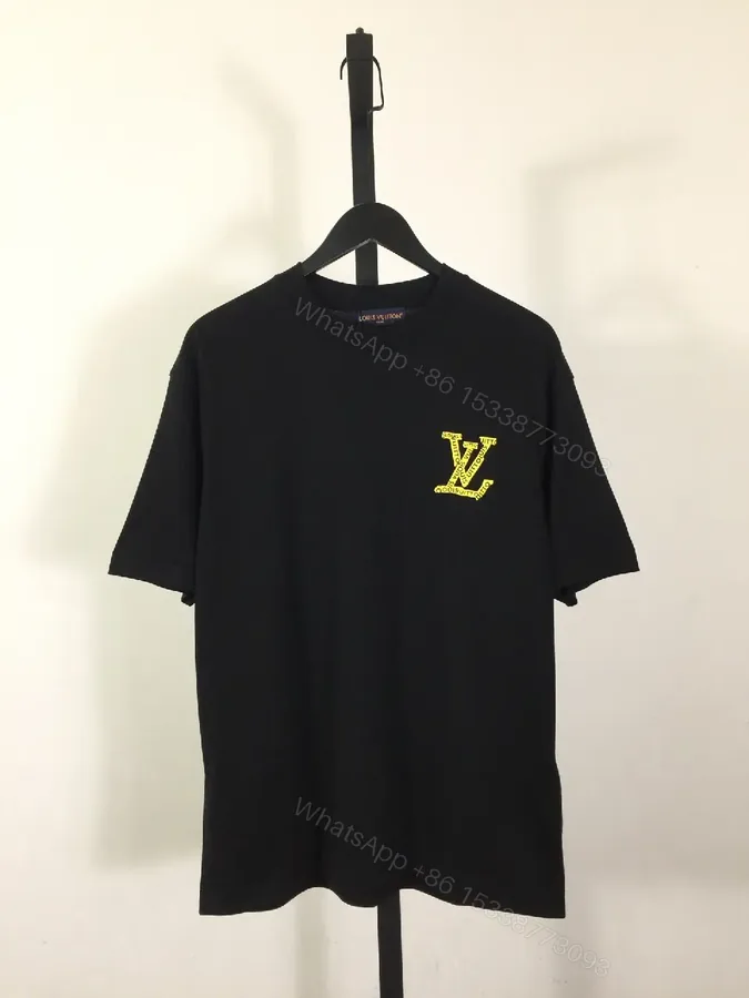 View 1 of Black Cotton Tee, Bold LV-Inspired Graphic, Relaxed Fit Tee