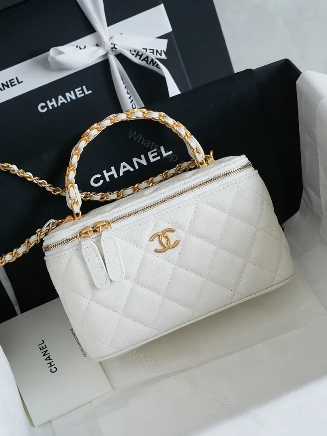 View 1 of White Quilted Mini Bag with Gold Chain