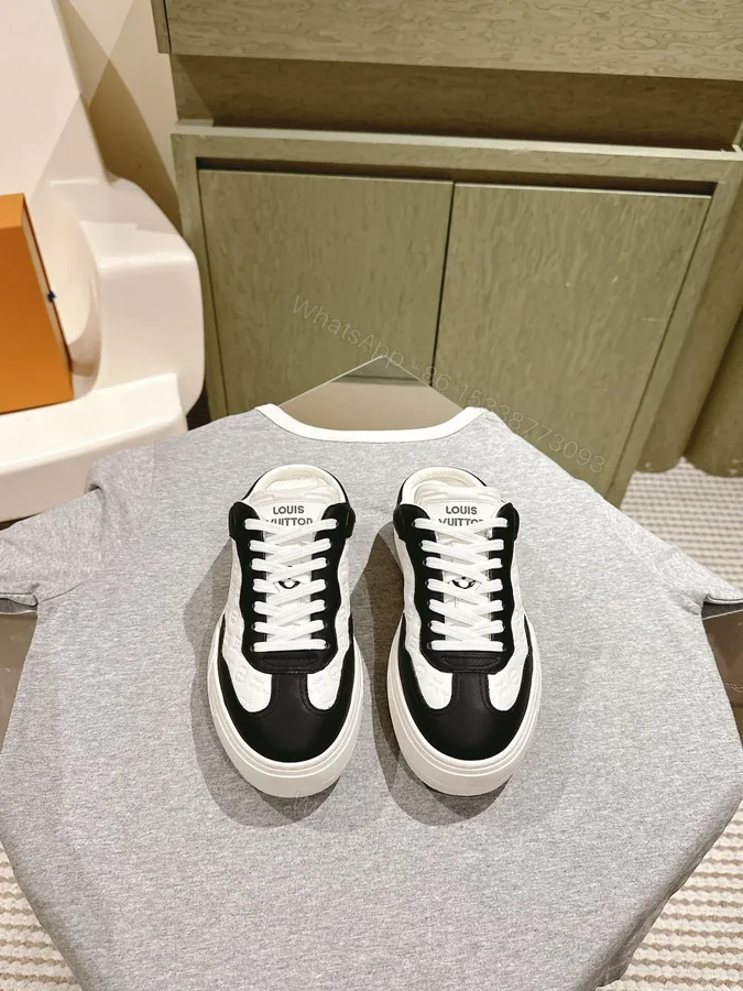 View 1 of LV Women Black White Leather Sneakers