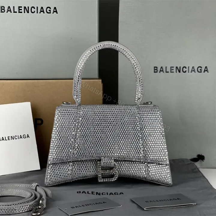 View 1 of 高仿Balenciaga*Hourglass系列沙漏包滿鑽銀色S