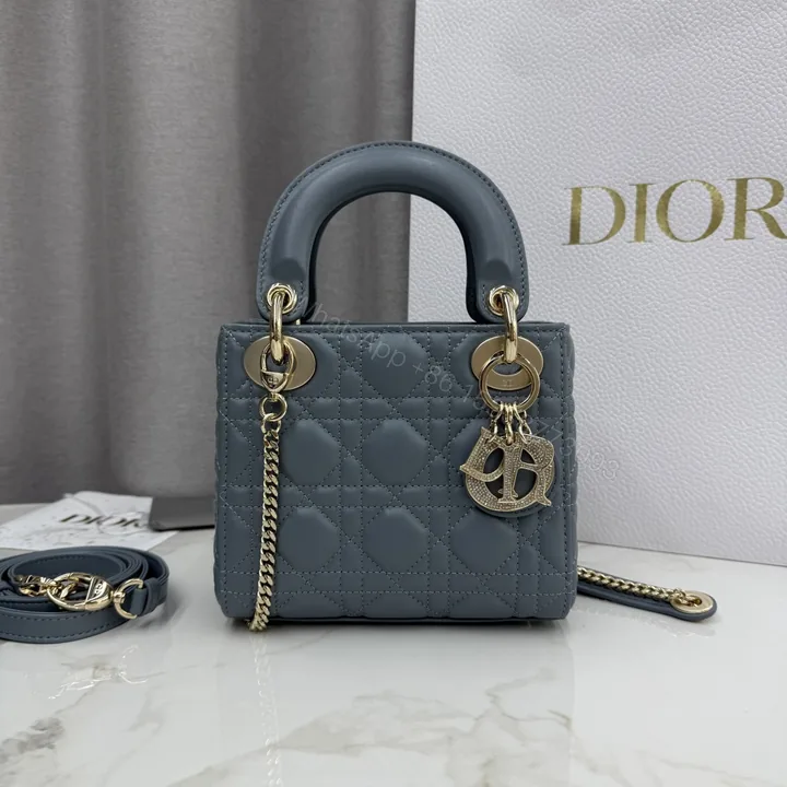 View 1 of Dior高仿戴妃包女款 深藍灰色迷你款式氣質百搭