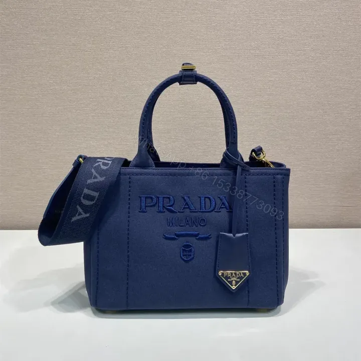 View 1 of 高仿Prada*1BG464刺繡徽標Tote包深藍小號免檢版