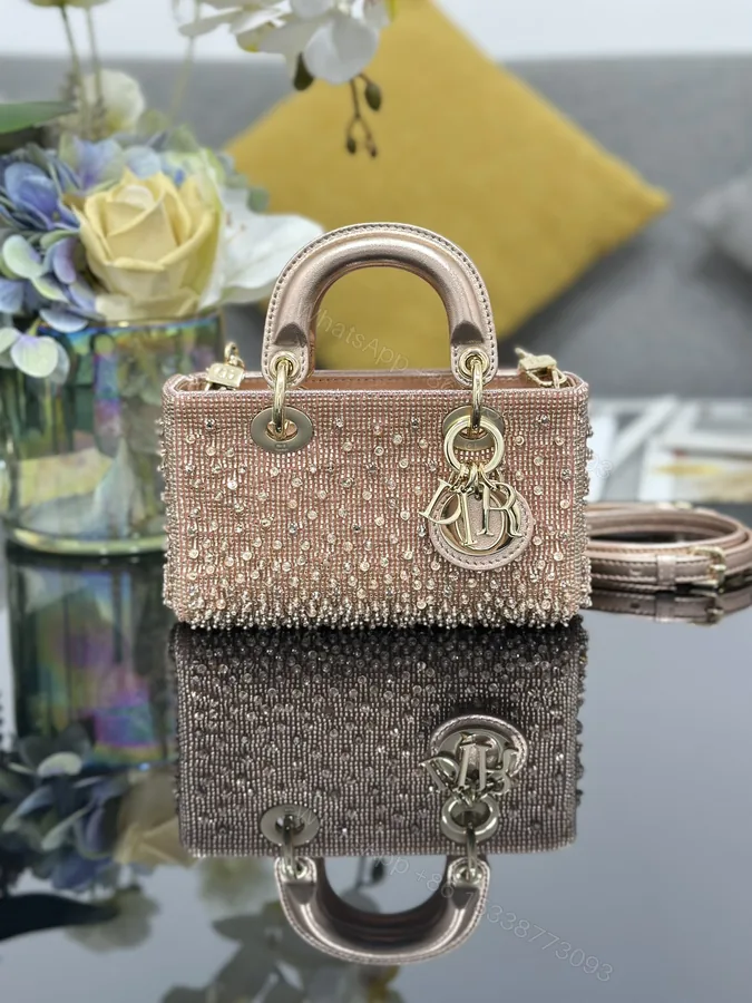 View 1 of 原單Dior Lady Dior粉金水鑽迷你包 高級精品手提包