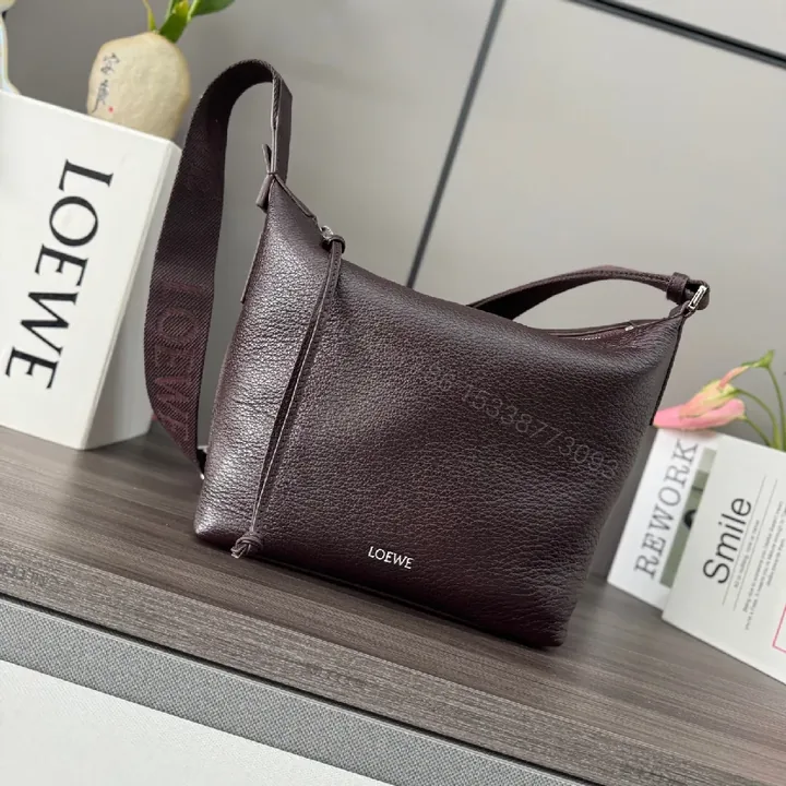 View 1 of Dark Pebbled Leather Crossbody â€” Sleek, Subtle LOEWE-Inspired Luxury
