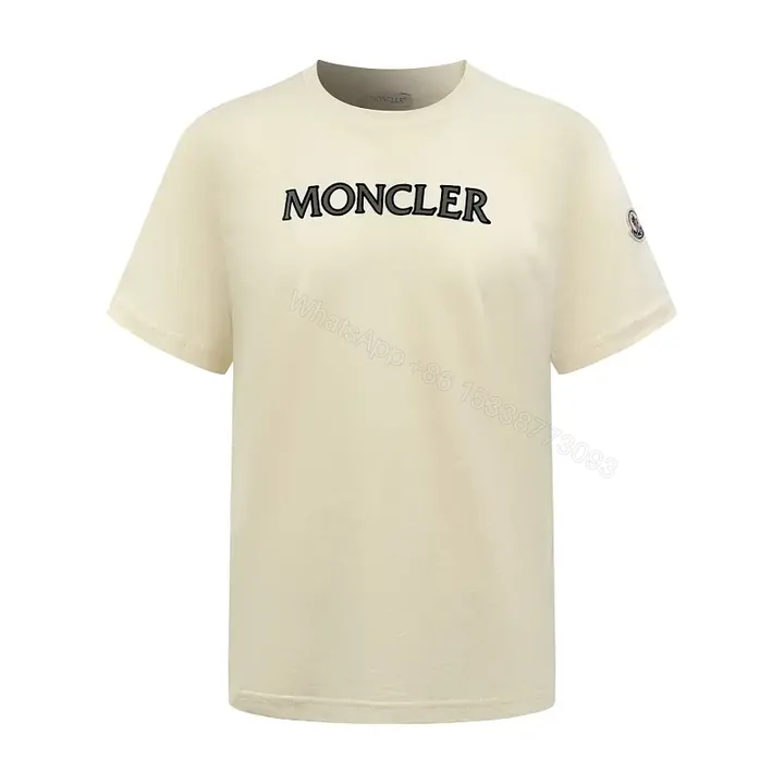 View 1 of Cream Cotton Casual T-Shirt Moncler Logo Emblem
