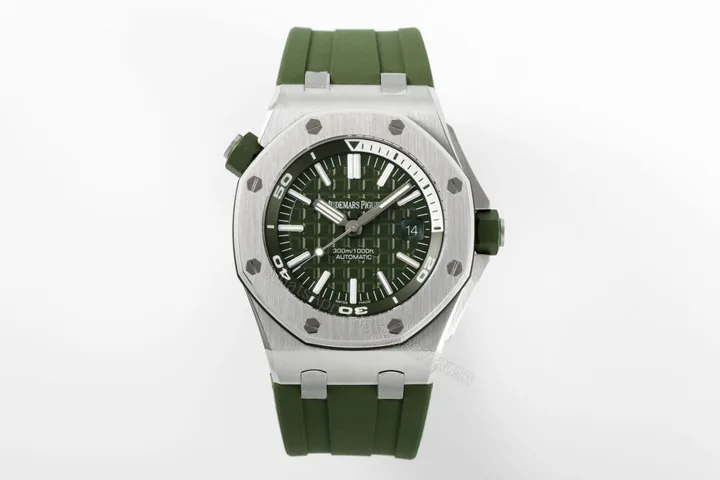 View 1 of Royal Oak Offshore Diver 15710 APSF 1:1 Best Edition Green Checkered Dial on Green Rubber Strap Super Clone