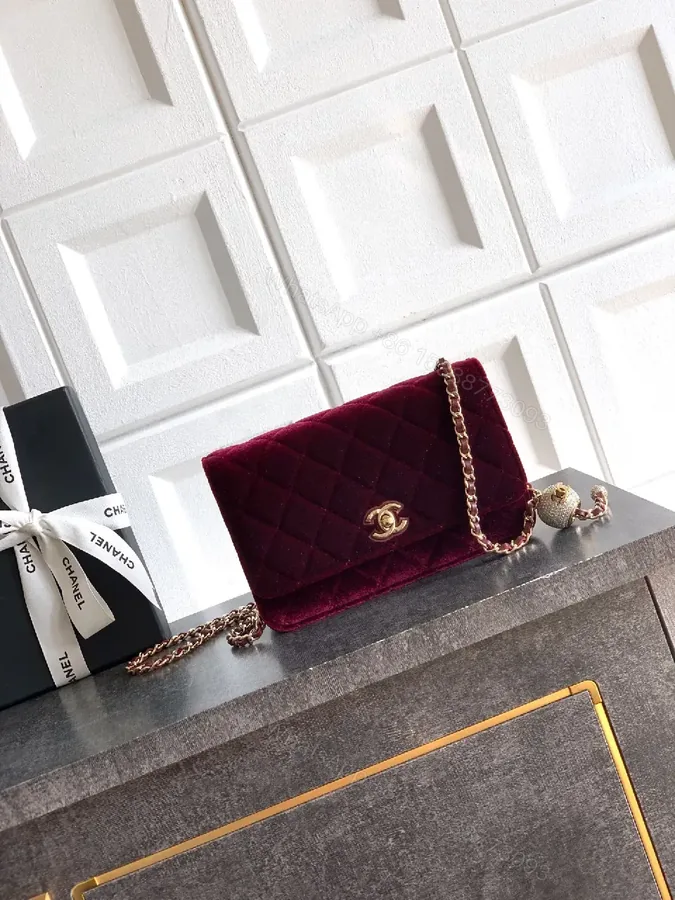 View 1 of Velvet Crossbody Bag: Burgundy, Gold Hardware, Quilted Chic