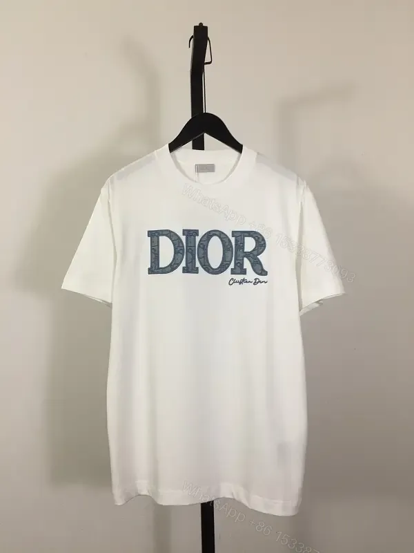 View 1 of White T-Shirt Denim-Style DIOR Logo Casual Regular FitTee