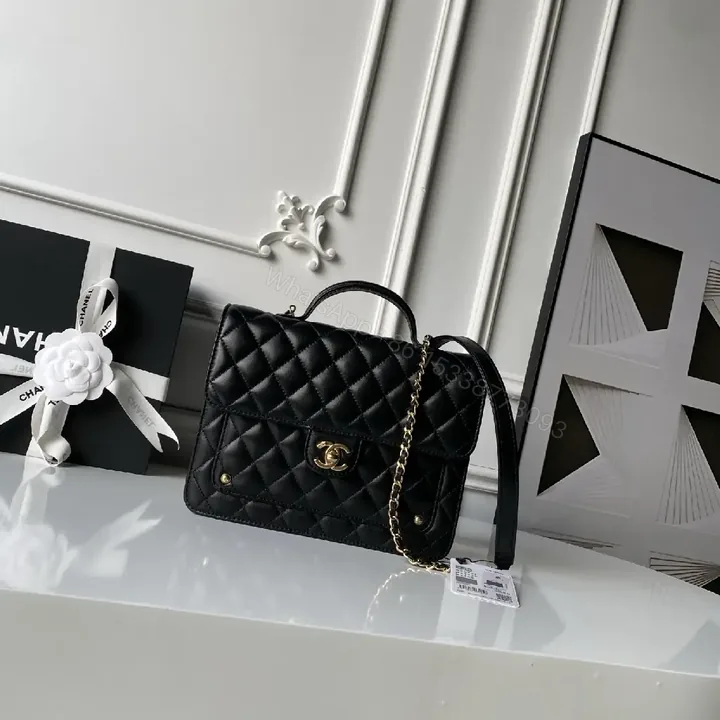 View 1 of Quilted Calfskin Bag with Gold Chain - Classic Chic