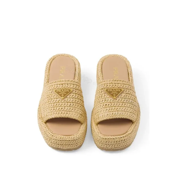 View 1 of Prada Crochet Flatform Slides Brown