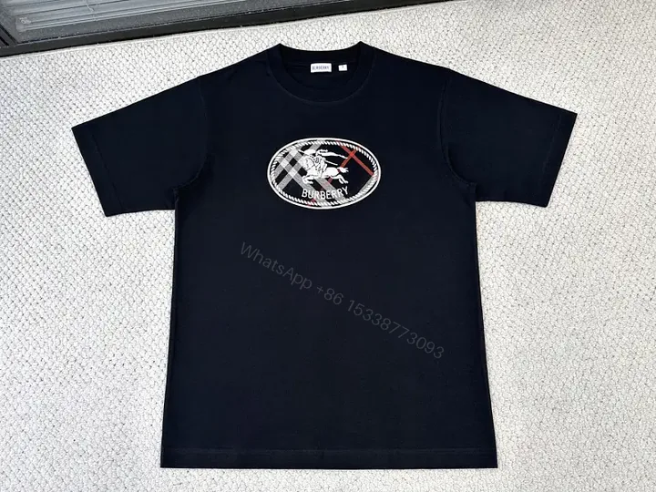 View 1 of Black Cotton Tee Oval Burberry Graphic Tee, Embroidered Look Badge