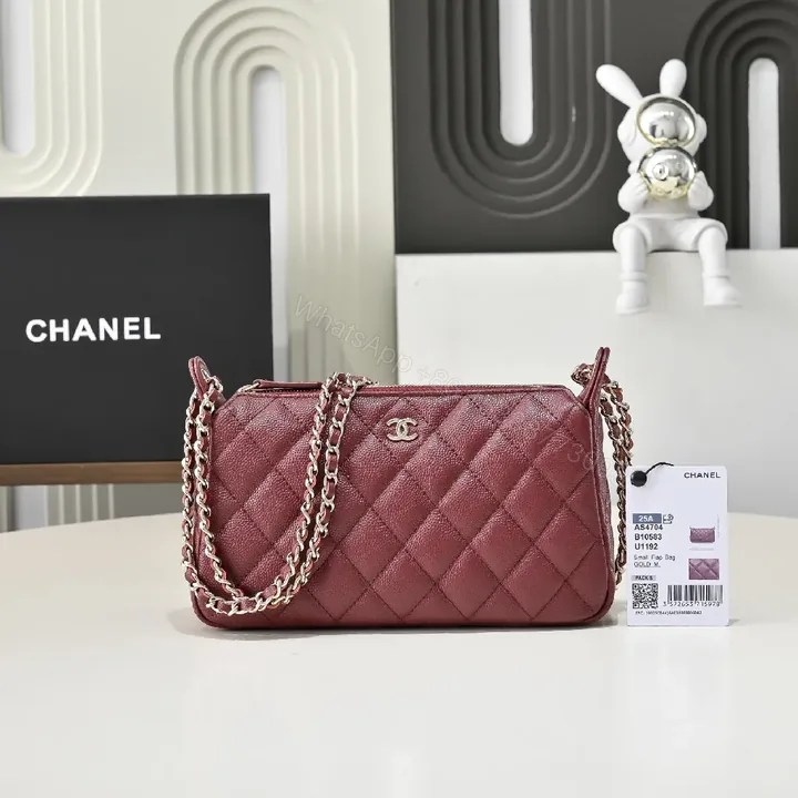 View 1 of Burgundy Quilted Leather Flap Bag: Classic Sophistication
