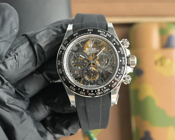 View 1 of Rolex Daytona Skeleton Black Dial Black Strap Edition 40mm RG-DAYTONA-SKELETON-BLACK