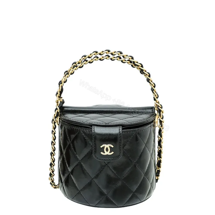 View 1 of Chanel Black Metallic Round Top Handle Vanity Bag