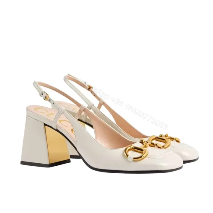 View 1 of Gucci Women’S Mid Heel Slingback With Horsebit White ‎643892 C9D00 9022