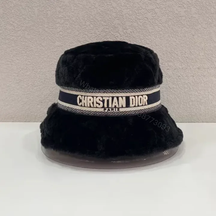 View 1 of Cozy Luxe Black Faux Fur Bucket Hat - Dior Signature Style