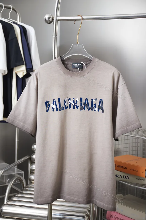 View 1 of Balenciaga 原單 拼接字母短袖T恤 潮流印花寬鬆上衣 黑灰色