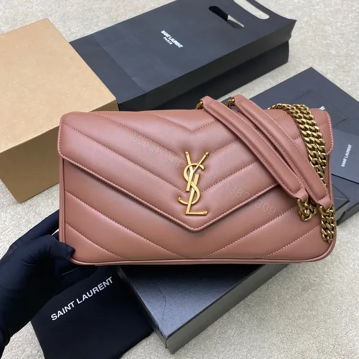 View 1 of Chic Pink Quilted Crossbody with Gold Logo - Elegant Fashion Bag