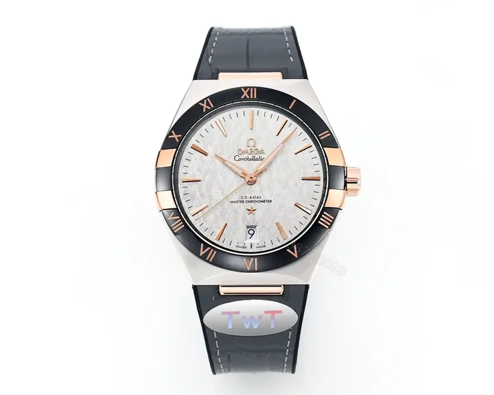 View 1 of Omega Constellation Meteorite Series 5th Generation 41MM Watch Silver Dial Black Ceramic Bezel Rose Gold Accents