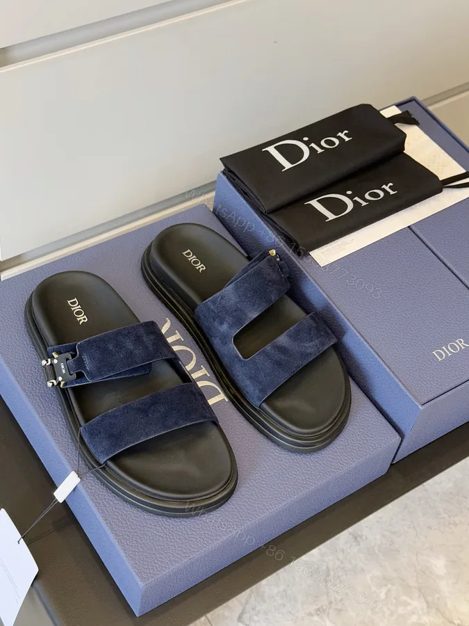 View 1 of Dior 一比一 男款深藍麂皮拖鞋 雙帶簡約款
