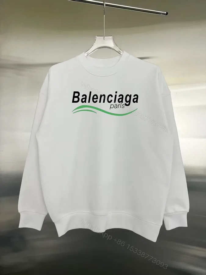 View 1 of Balenciaga高仿男士圓領衛衣 白色簡約流線字樣設計 清新質感