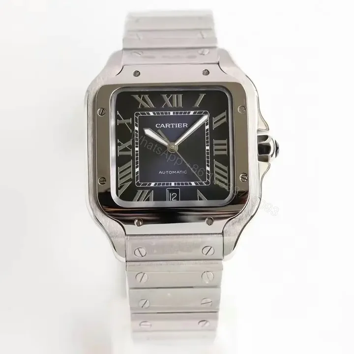 View 1 of Cartier super clone Santos Black Dial Steel Bracelet Premium 40MM RG-CARTIER-SANTOS-BLK-STL-40