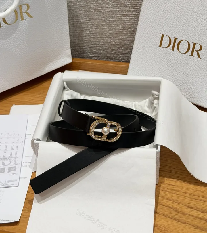 View 1 of Dior原單女士CD珍珠鑲嵌皮帶黑色優雅氣質百搭輕奢設計款