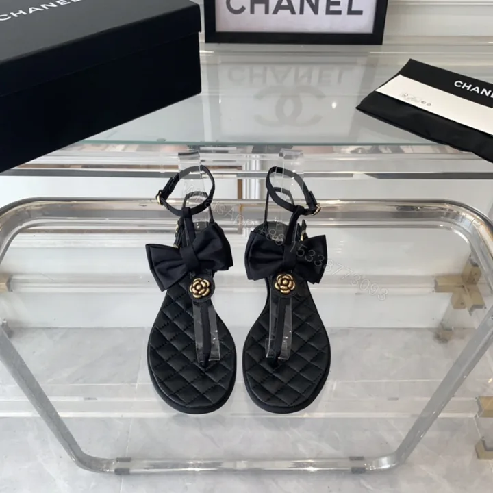 View 1 of 高仿Chanel*24S系列G45535X露趾蝴蝶結涼鞋黑色免檢版