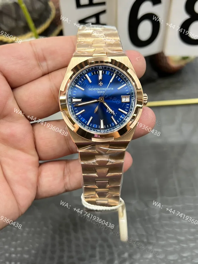 View 1 of Super Clone Vacheron Constantin Overseas 4500V/210R-B705 Rose Gold Watch with Blue Dial
