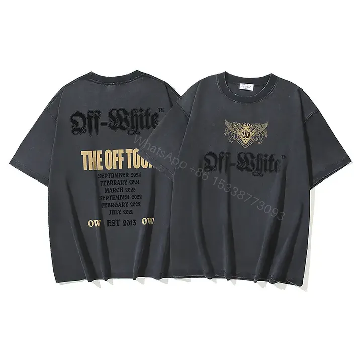 View 1 of Black Distressed Cotton Tee Off-White Crest Graphic T-Shirt