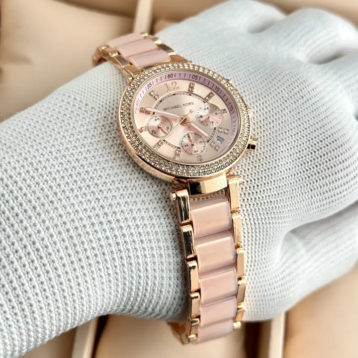 View 1 of Michael Kors Parker Crystal Rose Gold & Pink
