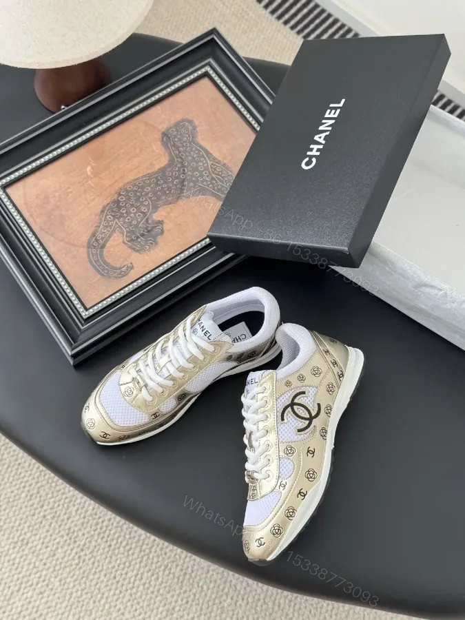 View 1 of Gold-Tone Leather Sneakers: Luxe Comfort, Designer-Inspired Style