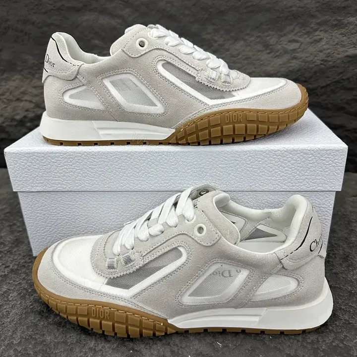 View 1 of Beige Suede Mesh Sneaker – Gum Sole, Dior-style Runner