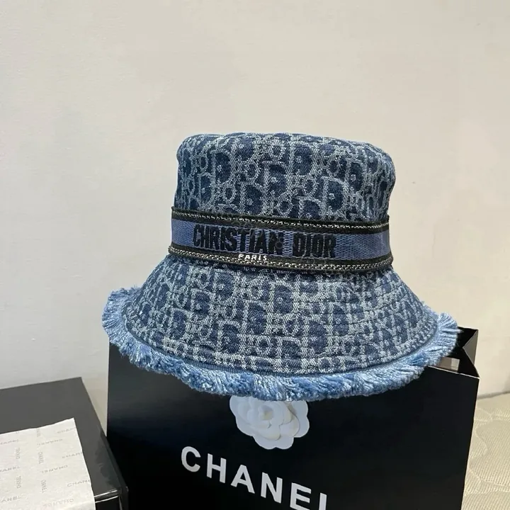 View 1 of Denim Textured Bucket Hat with Branding Band, Stylish, Unisex