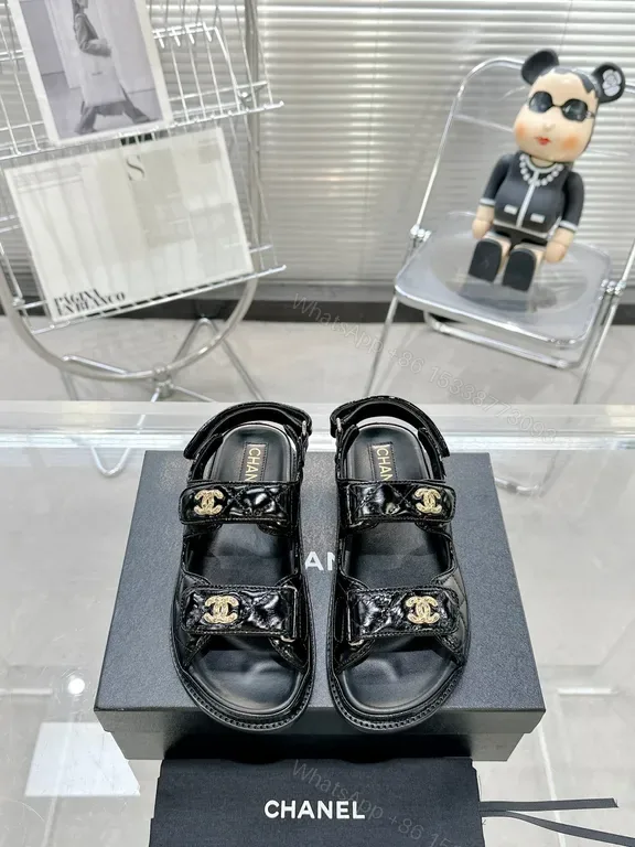 View 1 of Chanel-Inspired Black Patent Sandals: All-Day Comfort