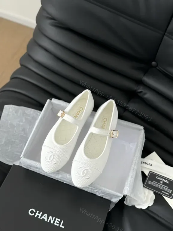 View 1 of Chic White Mary Jane Flats - Signature Logo, All-Day Comfort