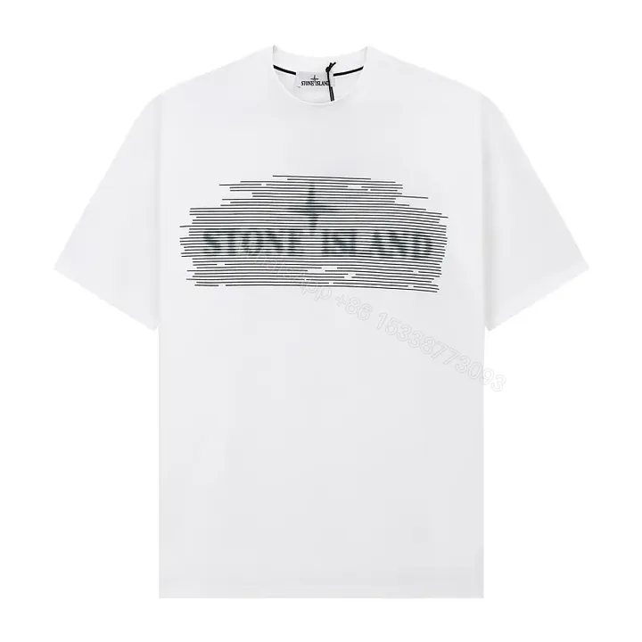 View 1 of White Cotton Minimalist Tee with Bold Linear Graphic