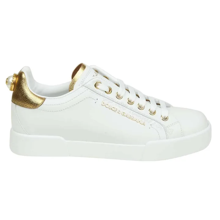 View 1 of DOLCE & GABBANA SNEAKERS PORTFINO IN BLACK LEATHER WITH PERLA LOGATA – DG20
