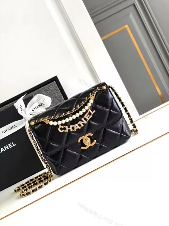 View 1 of Chic Quilted Calfskin Shoulder Bag: Bold Gold Hardware
