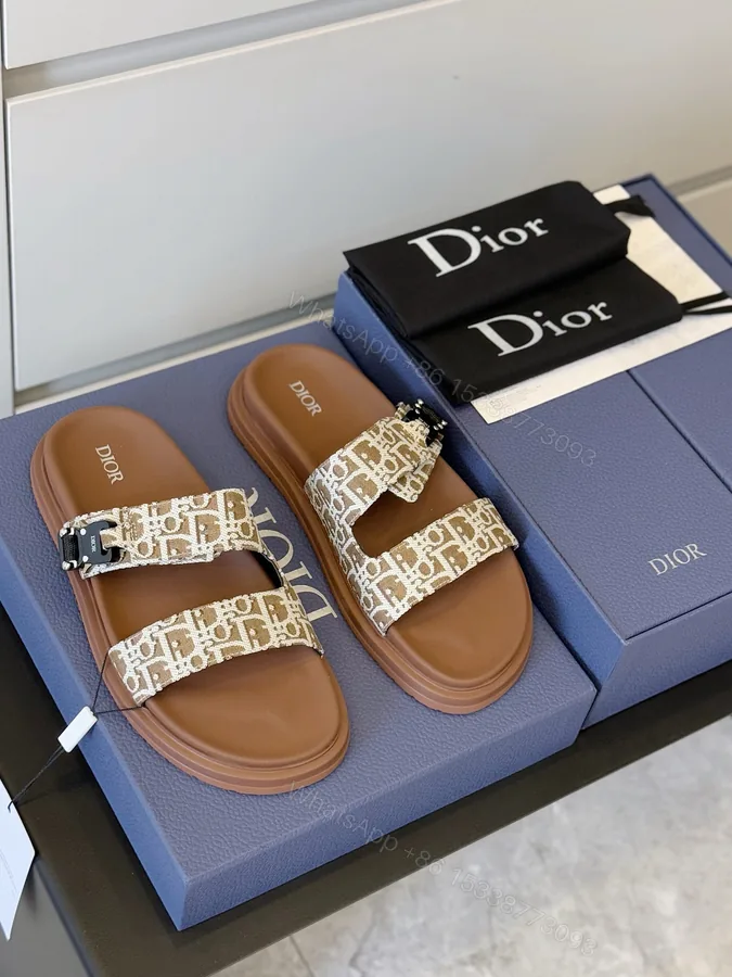 View 1 of Dior A貨 男款棕色緹花拖鞋 雙帶設計休閒百搭款