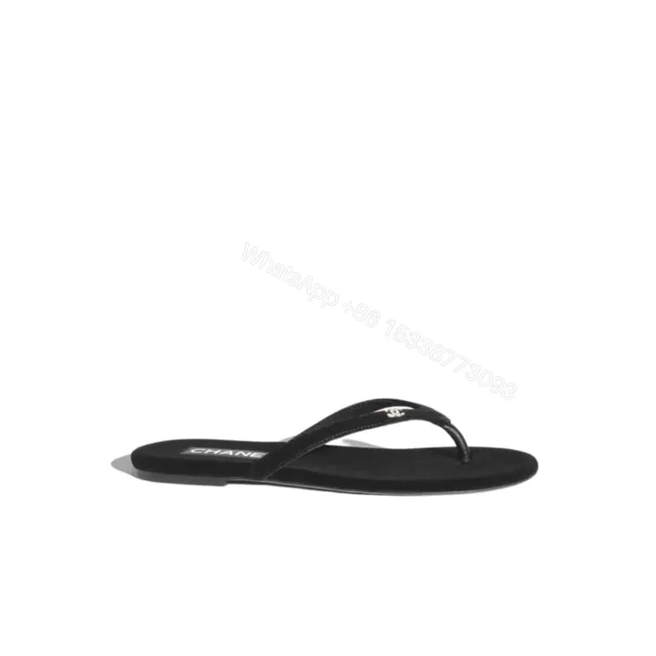 View 1 of Chanel Thongs Slipper Velvet In Black