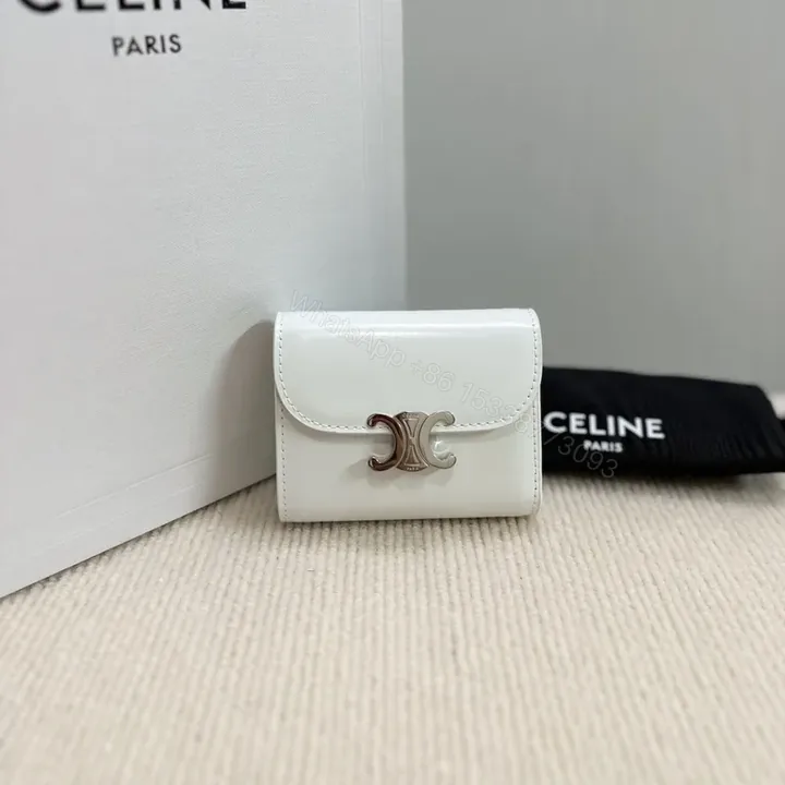 View 1 of Compact White Leather Wallet with Signature Hardware Minimalist Luxury