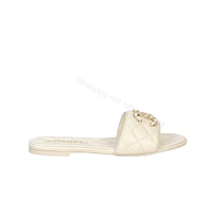 View 1 of Chanel 23P Quilted CC Chain Mule Sandal White