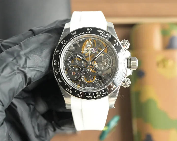 View 1 of Rolex Daytona Skeleton Black Dial White Strap Edition 40mmRG-DAYTONA-SKELETON-WHITE
