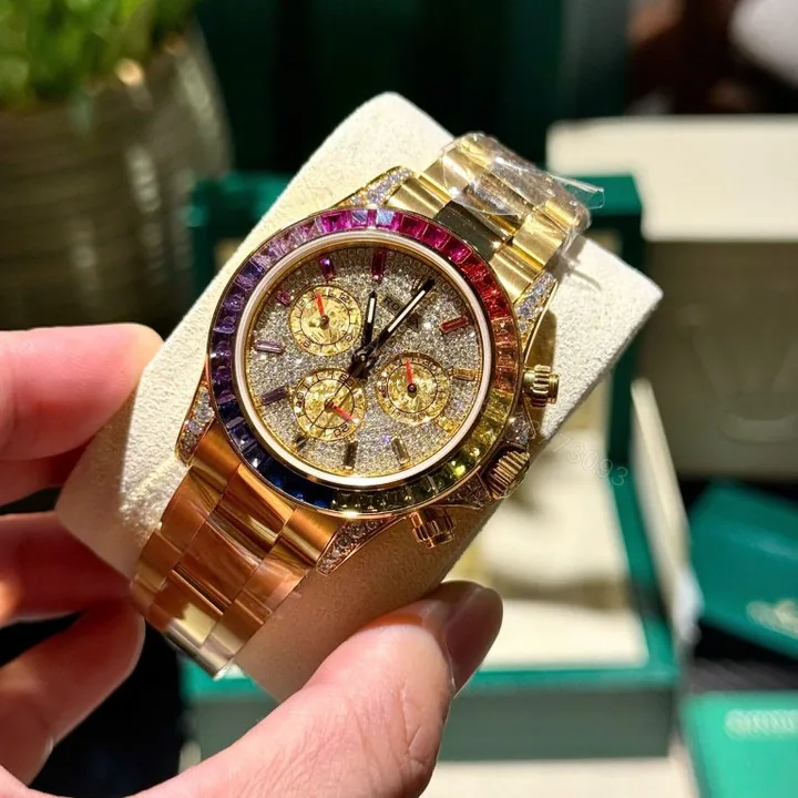 View 1 of Rolex Daytona 40mm Super Clone Moissanite & Synthetic Gemstone 18K Gold Wrapped Super Clone