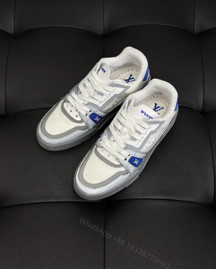 View 1 of White & Periwinkle Leather-Top Sneaker: Modern Comfort Style