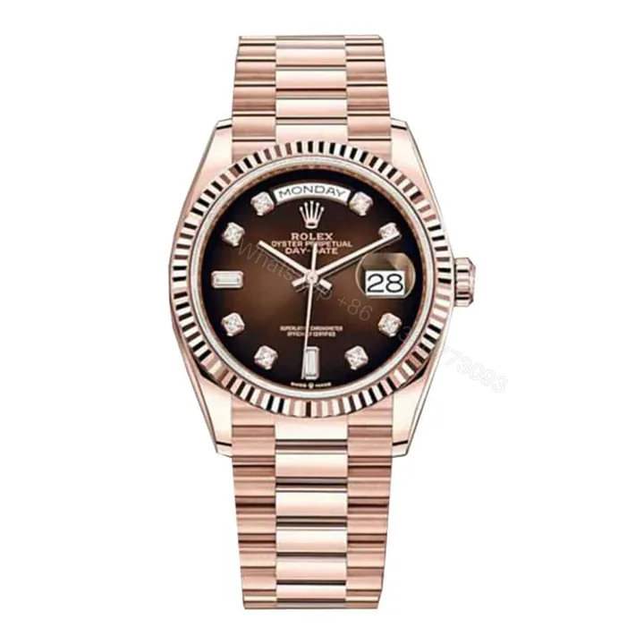 View 1 of Rolex Day-Date 128235-0037 Super Clone : 36mm Everose Gold Brown Ombré Diamond Dial with Caliber 3255